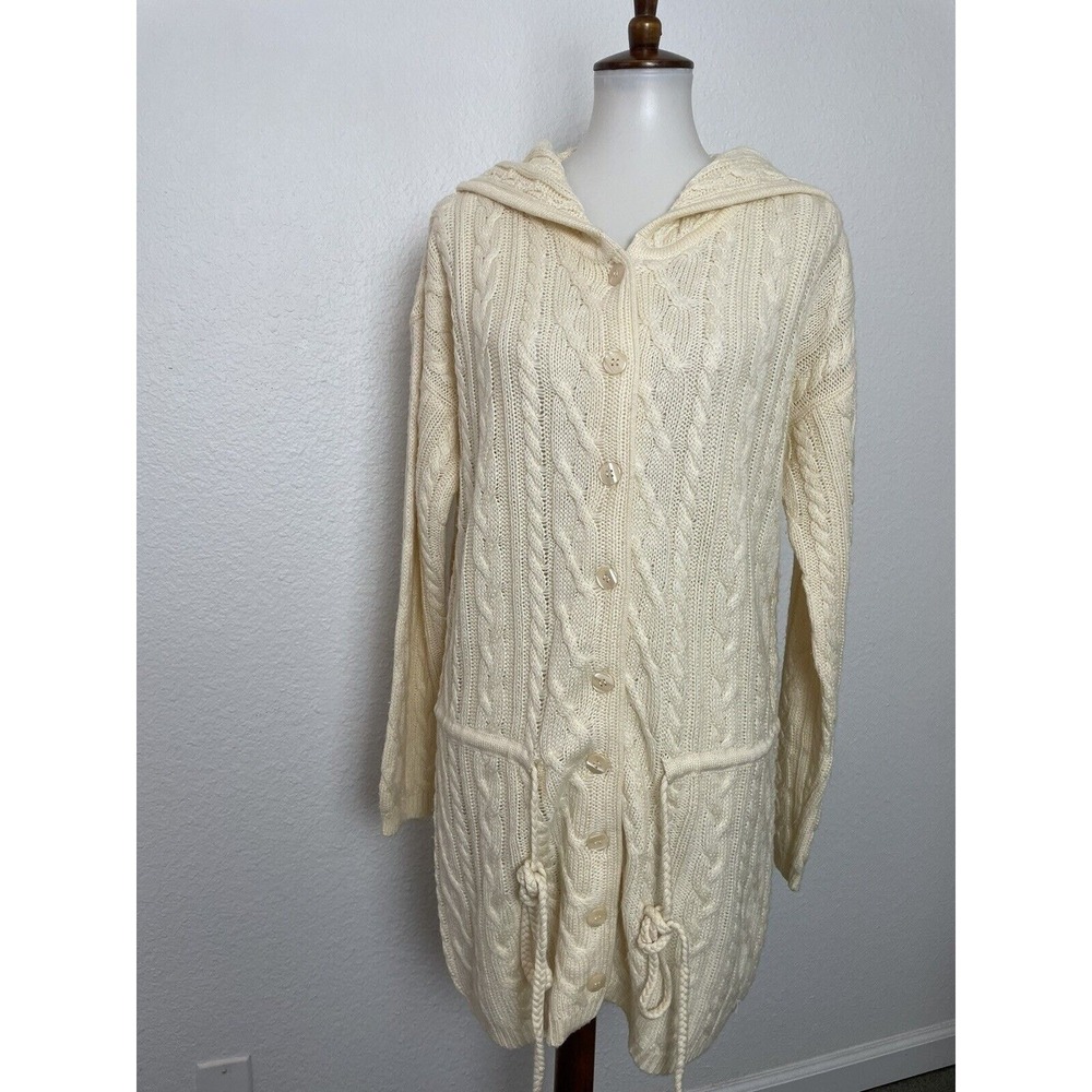Contempo‎ Casuals Vintage Cardigan Sweater Women M Hoodie Wool Blend Ivory